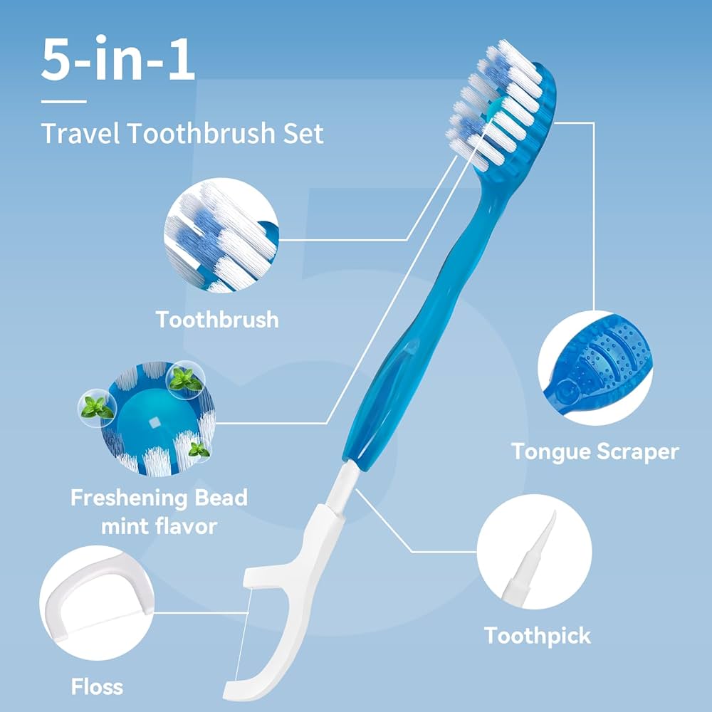 Mini Travel Toothbrush + Floss + Pick + Tongue Scraper 12 pcs