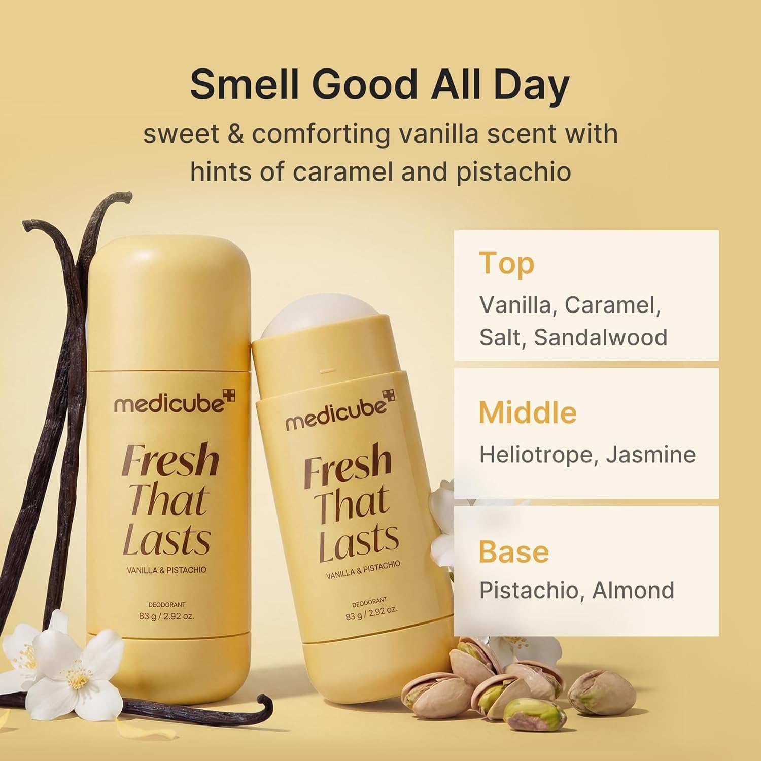 Fresh that lasts: Vanilla & Pistachio, Kojic Acid & Turmeric Aluminum-Free Deodorant 83g