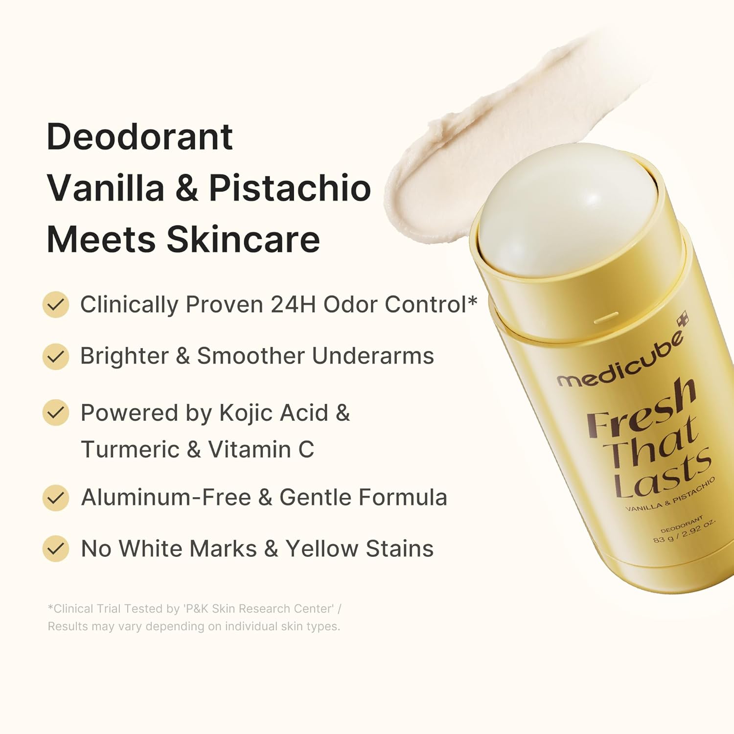 Fresh that lasts: Vanilla & Pistachio, Kojic Acid & Turmeric Aluminum-Free Deodorant 83g