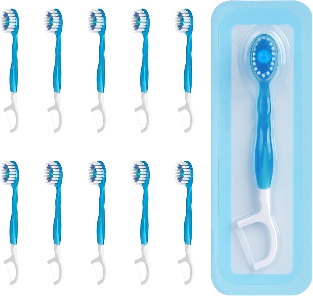 Mini Travel Toothbrush + Floss + Pick + Tongue Scraper 12 pcs